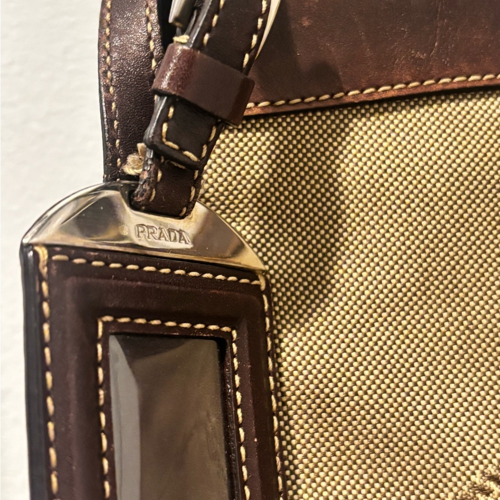 Prada Khaki Canvas and Brown Leather Messenger Bag - Picture 11 of 15